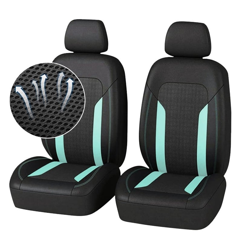 carleef 4PCS Cooling Car Seat Covers Breathable Front Seat Covers with Mesh Construction and Foam Padding Car Seat Protector to Reduce Back Sweating Universal Car Interior for Car SUV (Mint) - Image 1
